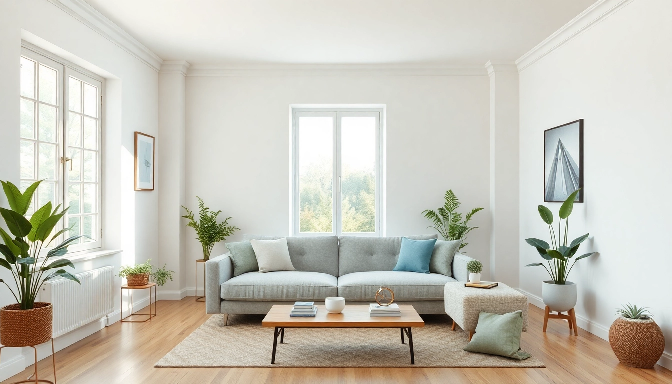 Raumgestaltung einer modernen und einladenden Wohnumgebung mit eleganten Möbeln und viel Licht.