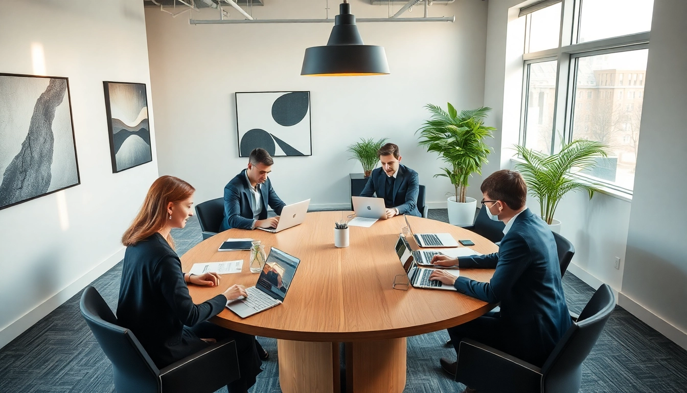 Team von Headhuntern in Dresden bei der Arbeit, moderne Büroumgebung, kooperative Atmosphäre.