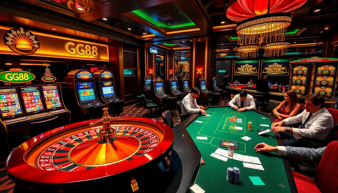 Experience luxury gaming at GG88 with vibrant casino tables and exciting slot machines.