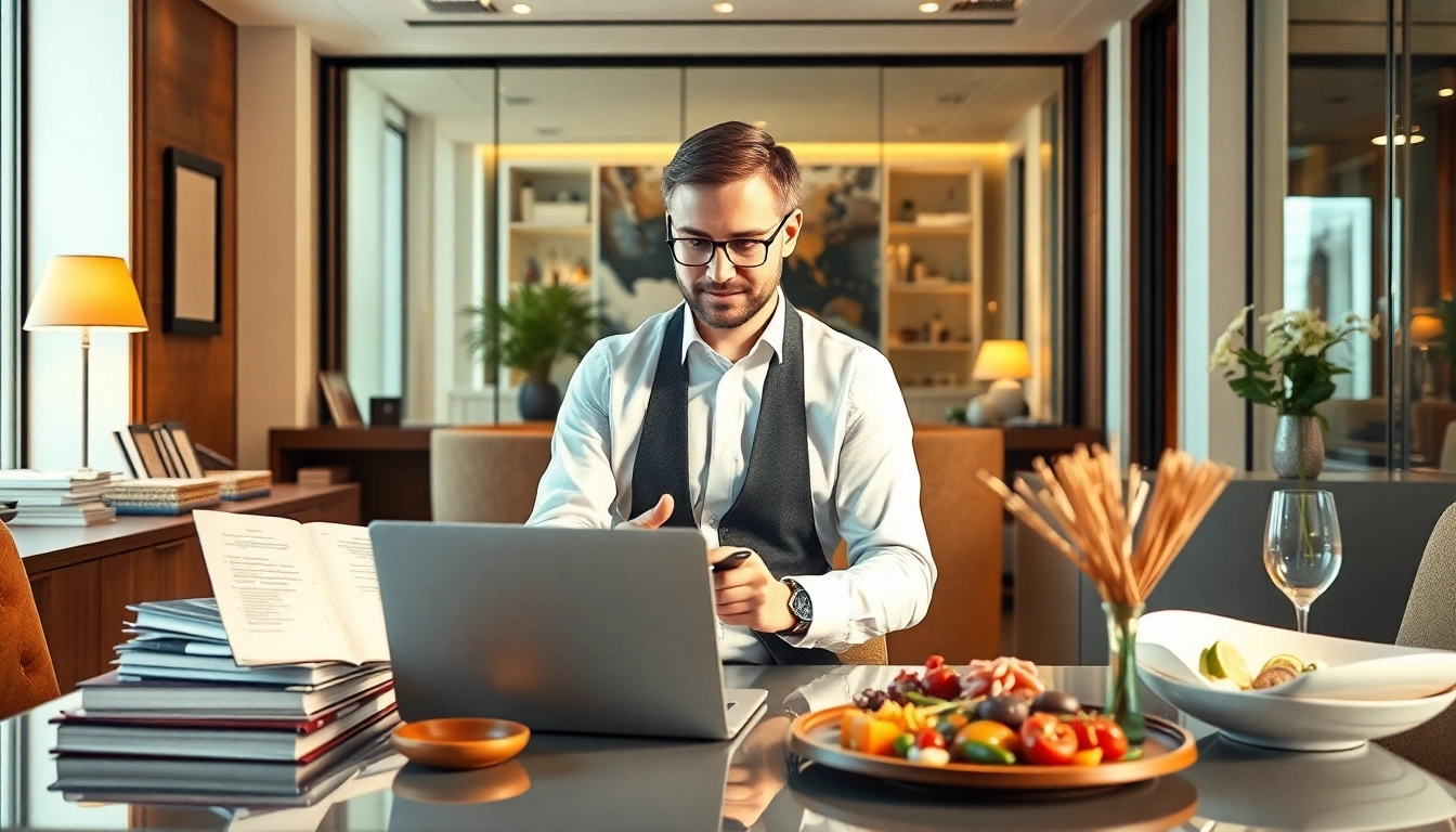Professioneller Headhunter Gastronomie, der im eleganten Büro arbeitet.