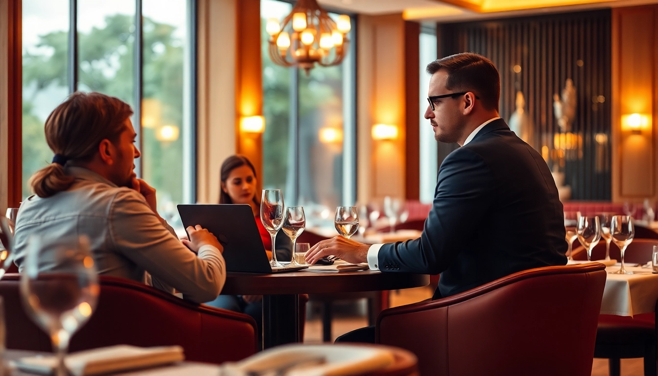 Headhunter Gastronomie: Ein professioneller Headhunter führt Interviews in einem stilvollen Restaurantambiente.