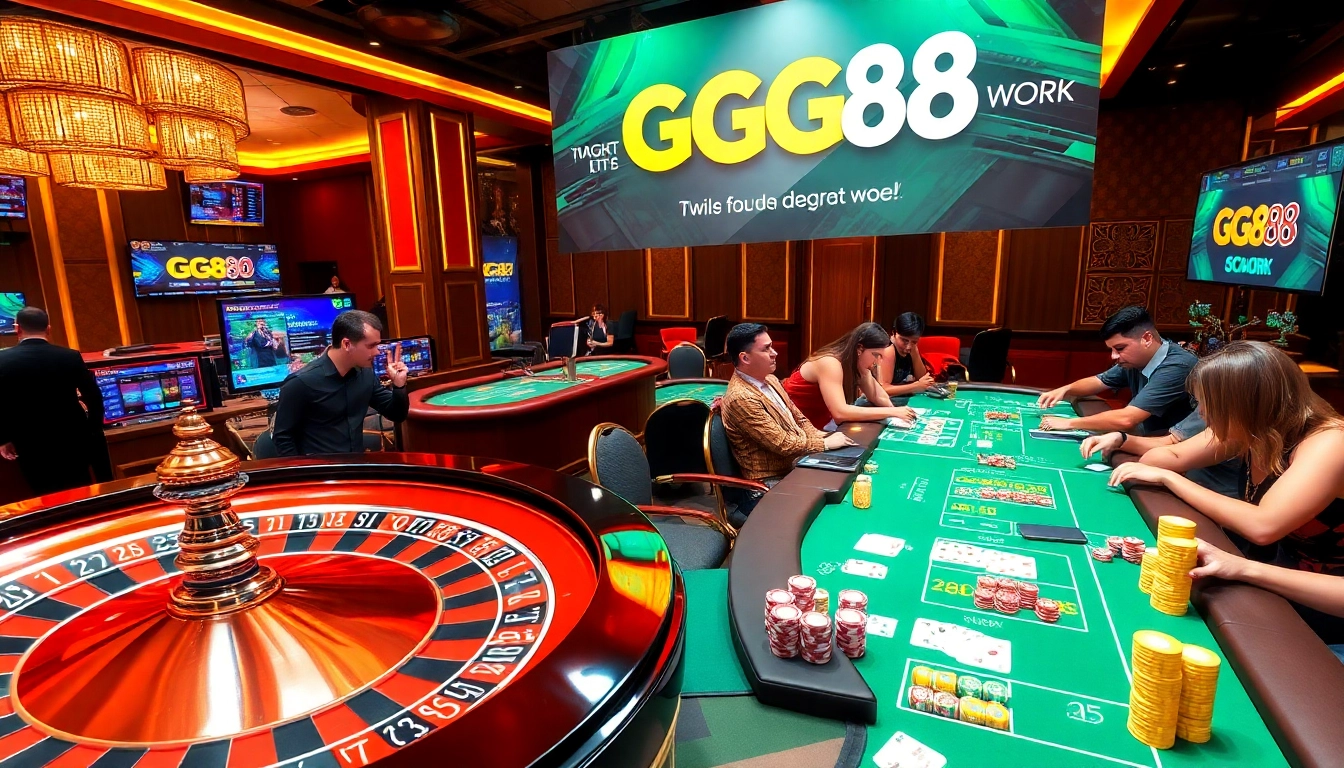 Engaging players enjoying table games at GG88 work, showcasing a vibrant casino atmosphere.