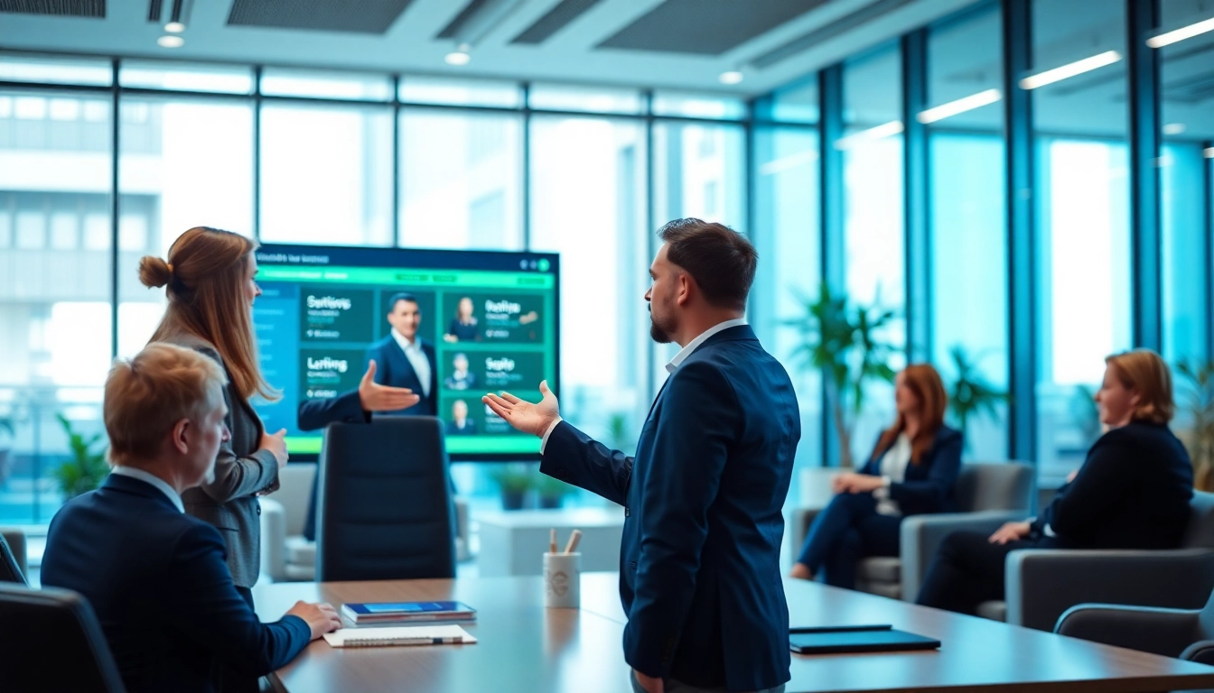 Headhunter IT leading a recruitment meeting in a modern office environment.