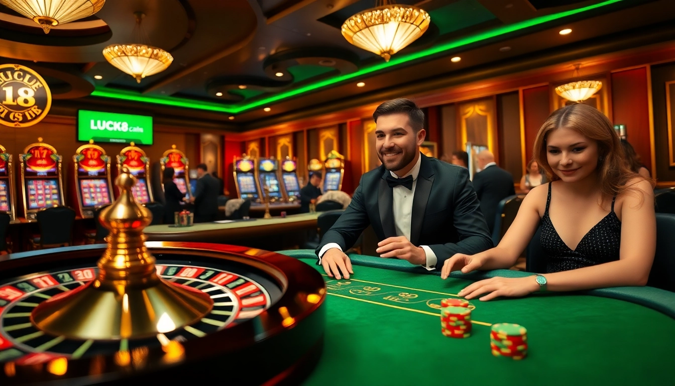 Cảnh casino hấp dẫn giới thiệu gameplay poker của LUCK8 với bầu không khí sống động.