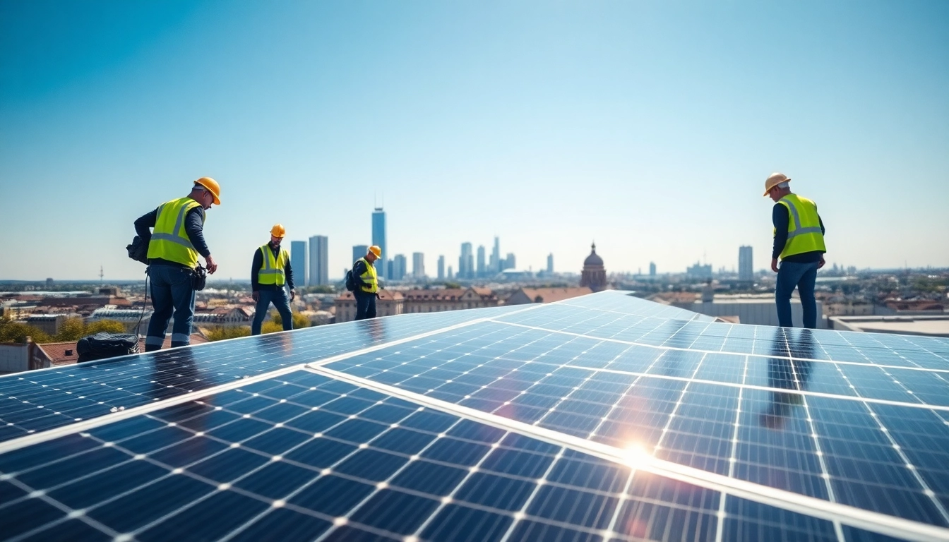 Fotovoltaikanlage Kaufen Wien: Installation von Solarmodulen in Wien mit urbanem Hintergrund.