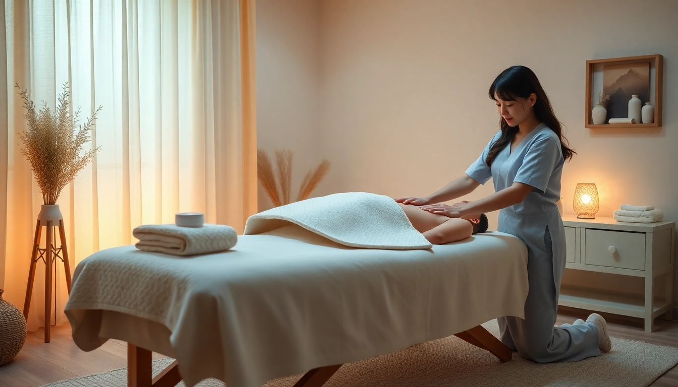 전문 치료사와 함께하는 편안한 가정 마사지 현장을 보여주는 이미지—오산출장마사지