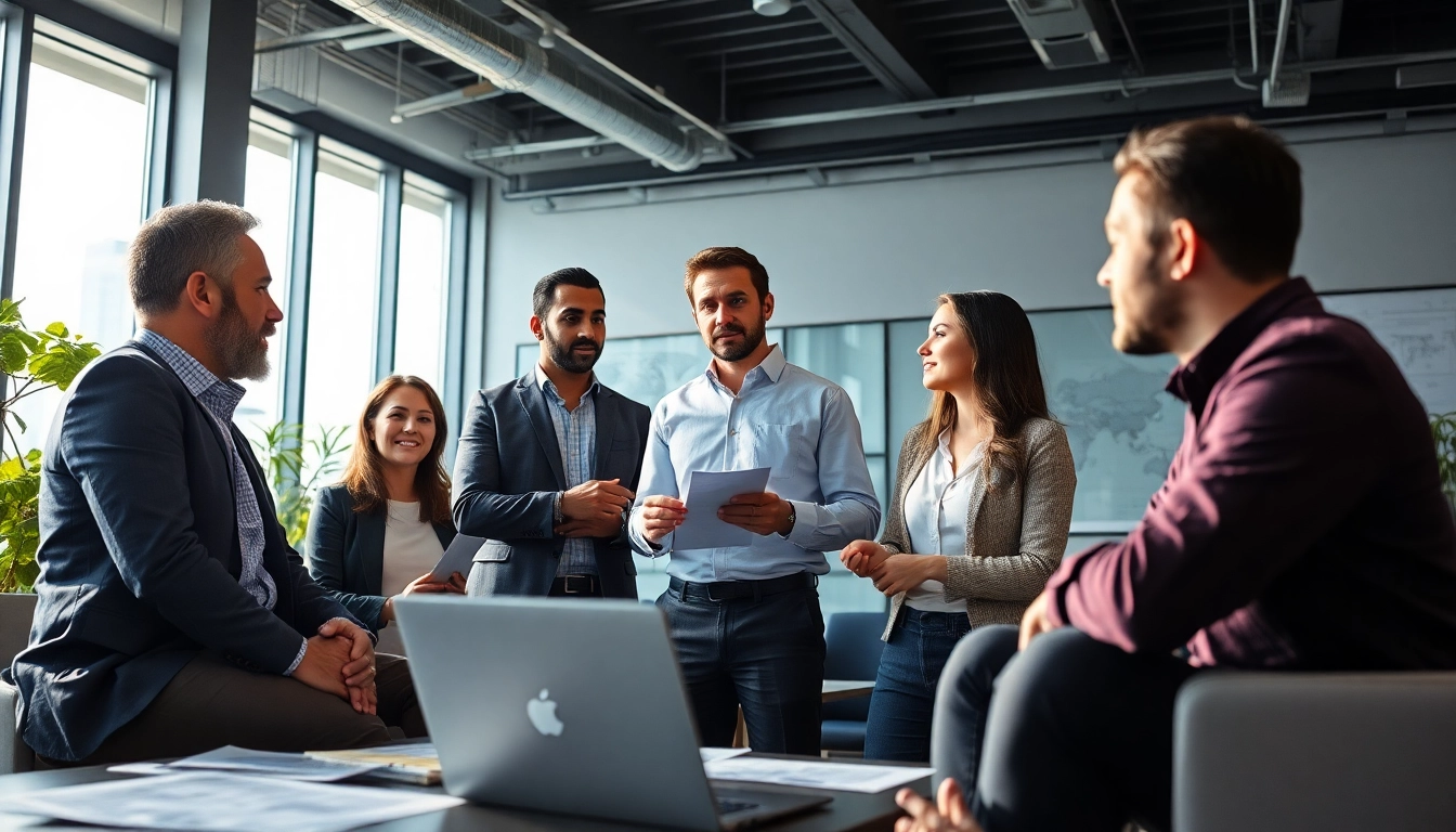 Headhunter Ingenieure beraten Ingenieure in einem modernen Büro mit heller Beleuchtung.