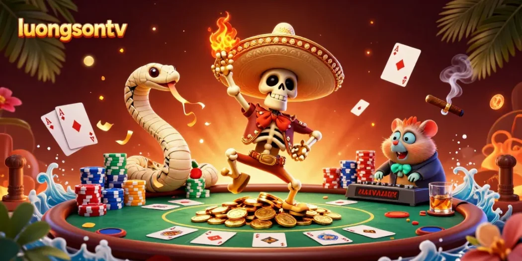 Watch luongsontv's vibrant 3D cartoon characters engaging in a lively casino scene full of excitement.