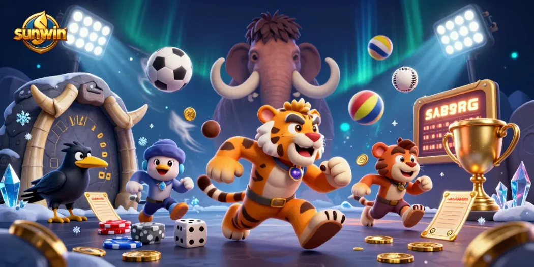 Experience thrilling gaming at sunwin with a colorful prehistoric casino scene showcasing vibrant, dynamic action.